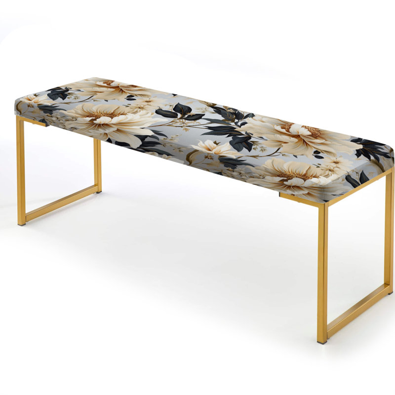 Beige doux neutre pivoines élégantes - banc rembourré floral doré