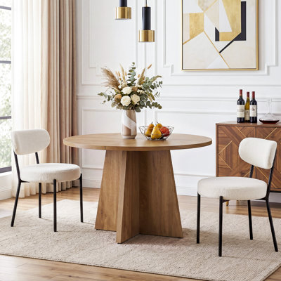 Round Pedestal Dining Table Set with 2/4/6‑Pack Boucle Sherpa Upholstered Dining Chairs, Modern Dining Room & Kitchen Table Furniture