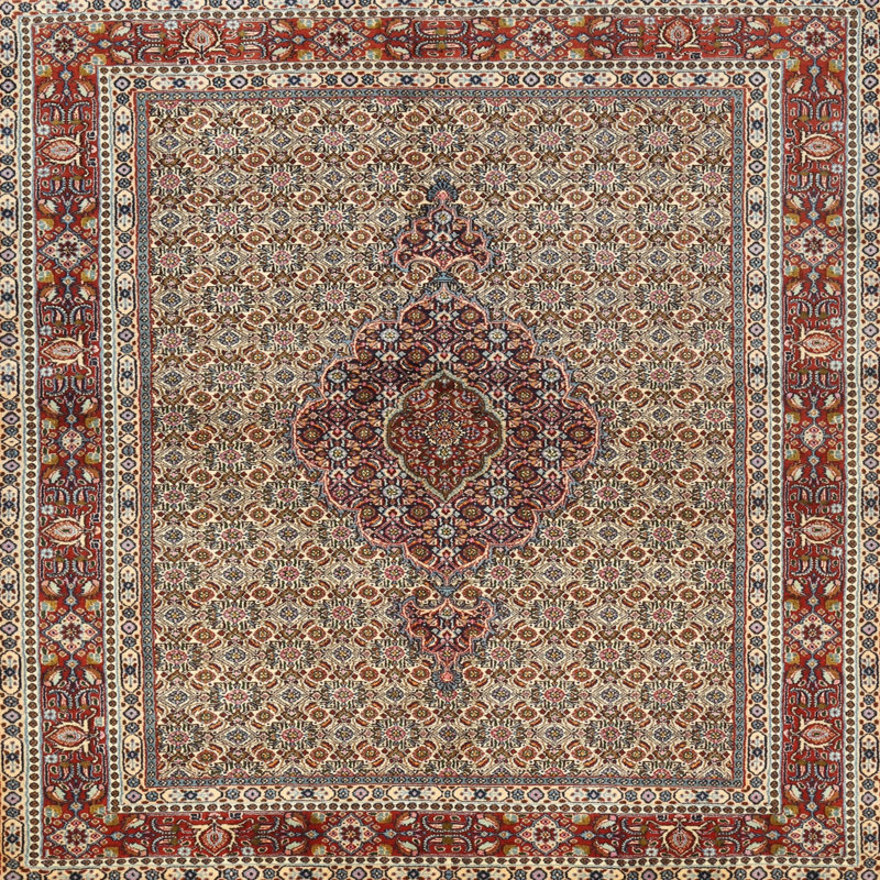 Tapis traditionnel rouge / brun / gris, Rond 5 pi