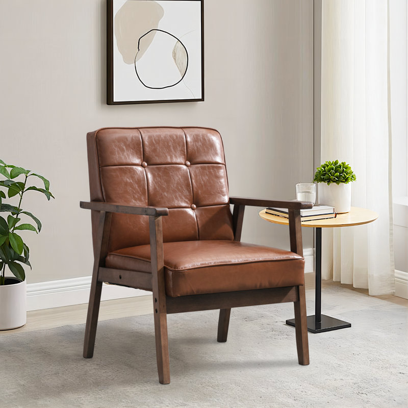 Chaise avec accoudoirs rembourrée Judeth, Similicuir brun, 1