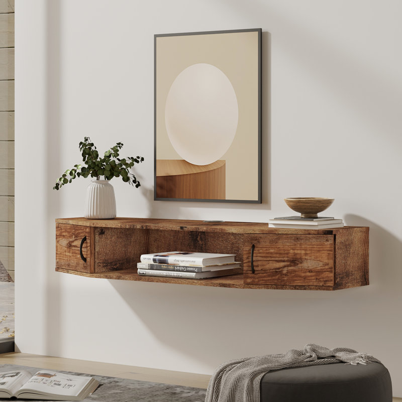 Meuble télé flottant pour téléviseur de 60 po ou moins Rether, Brun rustique
