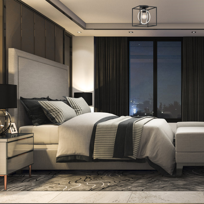 Semi Flush Mount, Matte Black/Gold