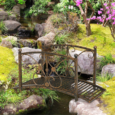 Pont de jardin en métal arqué 3,3 pi - pour un décor extérieur de rêve, rails décoratifs bruns inclus