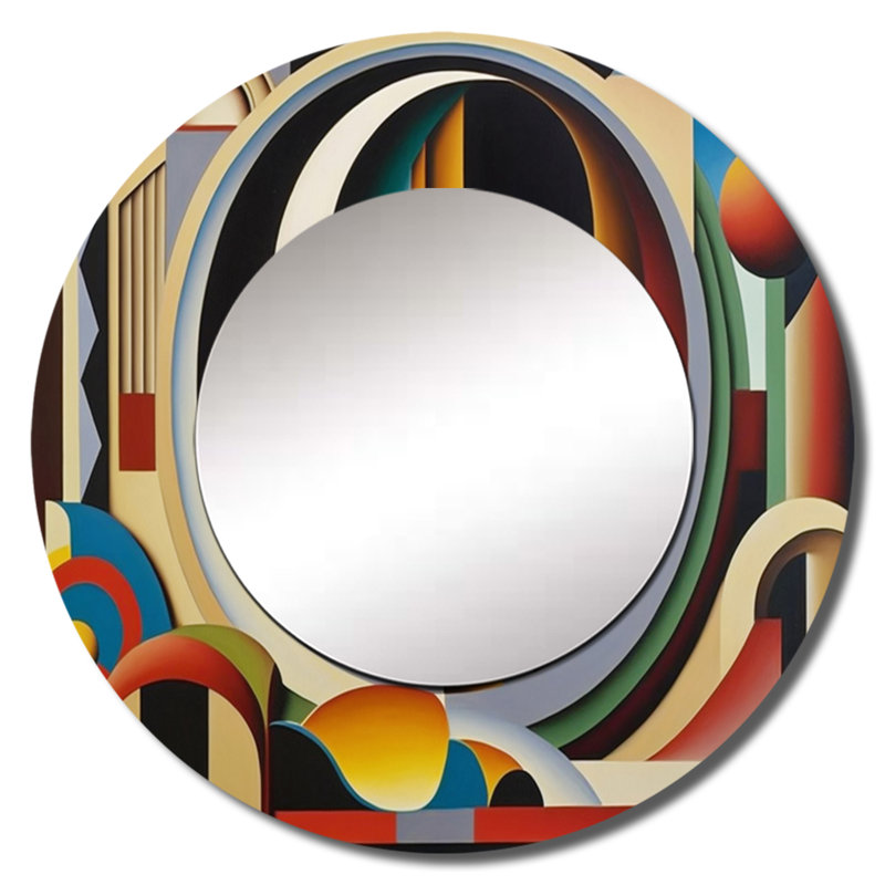 Sarahlynn circulaire rétro Dynamics II - miroir décoratif géométrique, miroir mural rond moderne, impression d'art en métal