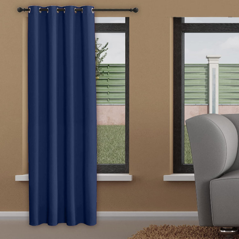 Panneau de rideau simple occultant et isolant en lin de couleur unie avec œillets, Bleu marine, L 52 po x L 18,38 po