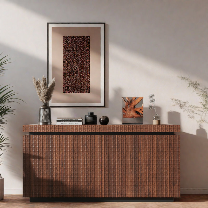 Buffet moderne avec grand espace de rangement et finition texturée distinctive