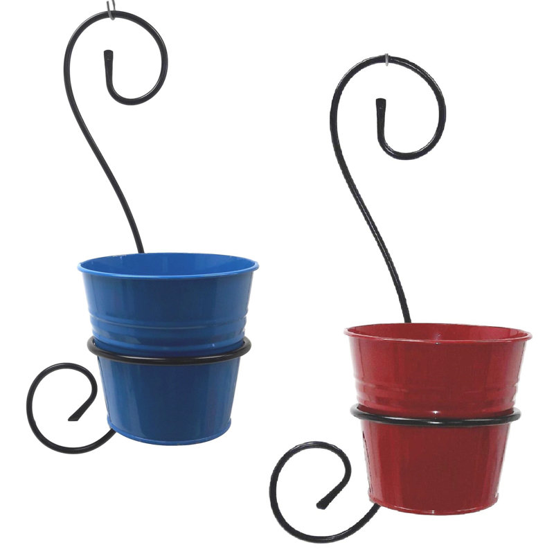 Pot de fleurs mural galvanisé galvanisé S/2, Bleu/rouge