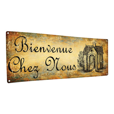 Enseigne en métal vieillie, Bienvenue Chez Nous