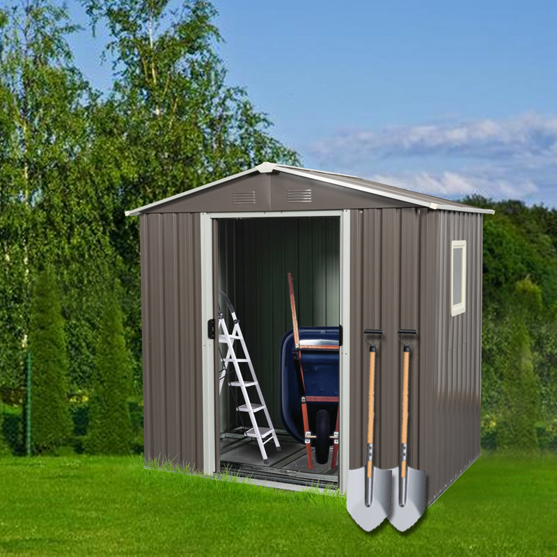 6Ft X 5Ft Outdoor Metal Storage Shed Gray With Window, Gray, 72.44" H x 72.44" W x 46.85" D