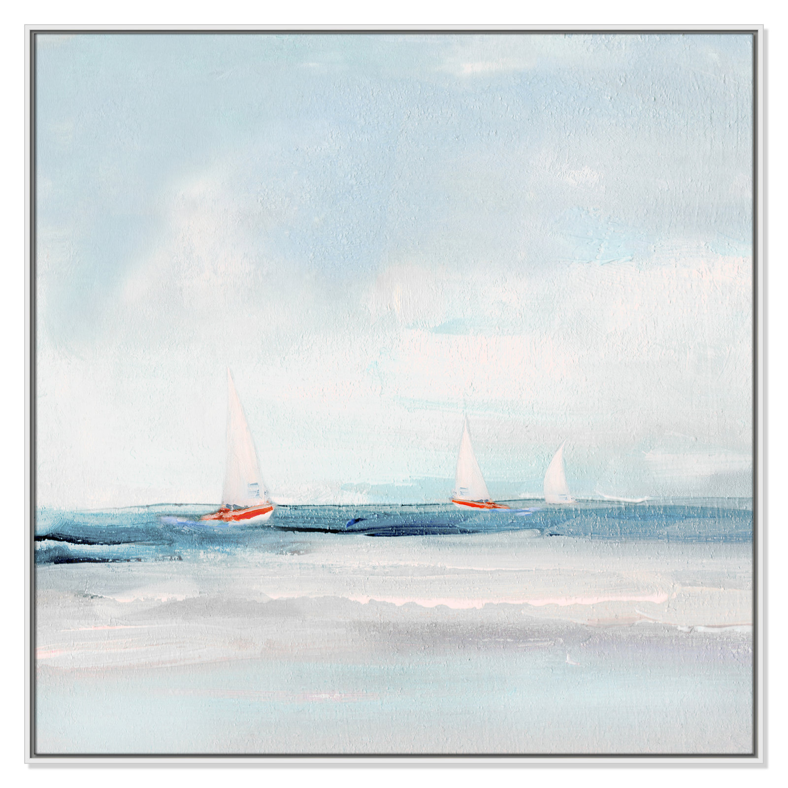 Charter "Caribbean Sail" Painting by Sally Swatland, 46.5" H x 46.5" W x 2" D, White
