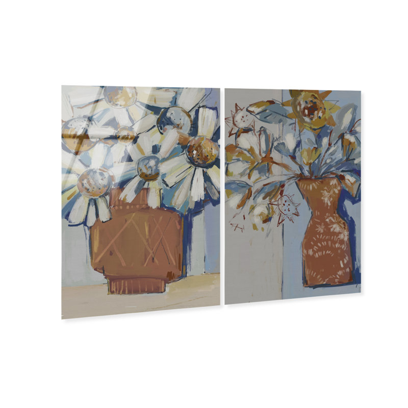 Abstract Flowers Set High-Gloss Frameless Acrylic Glass Wall Art Abstract Print by Oliver Gal, Ready to Hang, 10 x 15