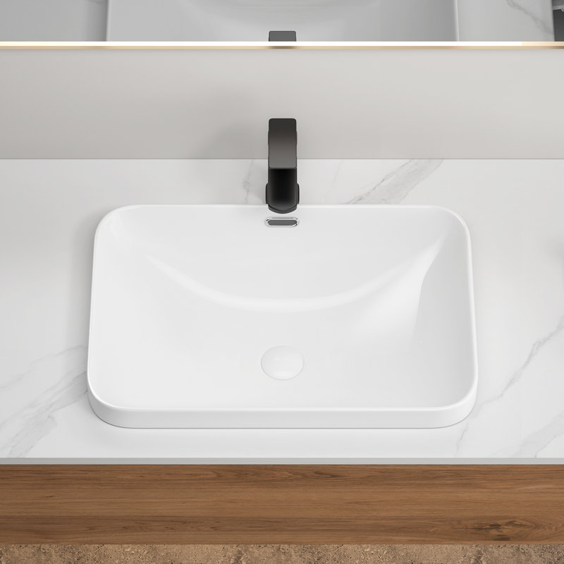 Lavabo de salle de bain encastré en céramique 22,05 po x 15,36 po x 6,7 po - vasque en porcelaine blanche, conception sans couture pour comptoir de meuble-lavabo
