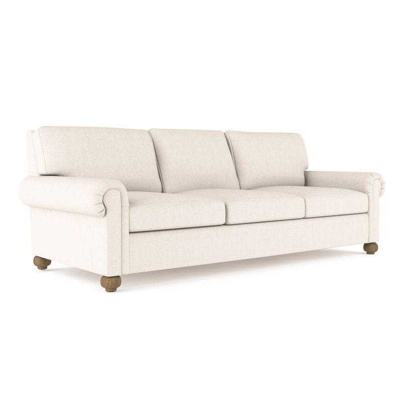Leroy Rolled Panel-Arm Sofa with Bun Feet, Weathered, Plush Velvet Alabaster, 36" H x 96" W x 43" D