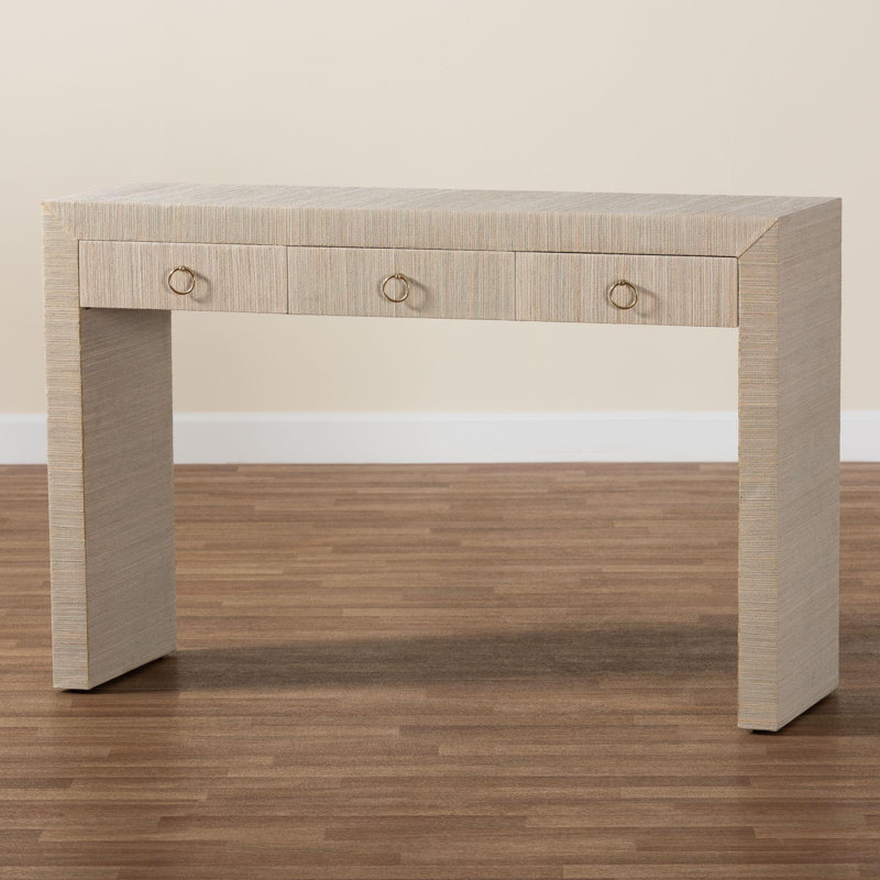Bali & Pari Cielo Bohemian Woven Natural Grasscloth 3-Drawer Console Table