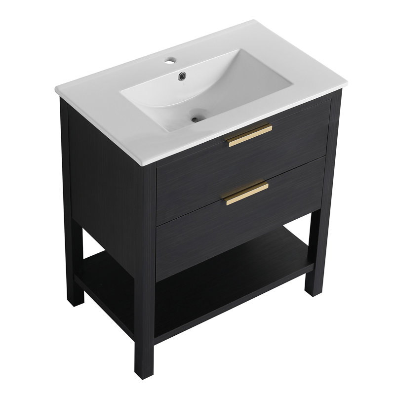 Meuble-lavabo 30 po avec lavabo et 2 tiroirs à fermeture douce, poignée dorée