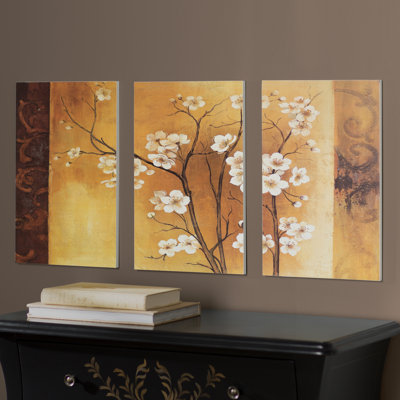 « floral crimson », ensemble de 3 plaques de peinture