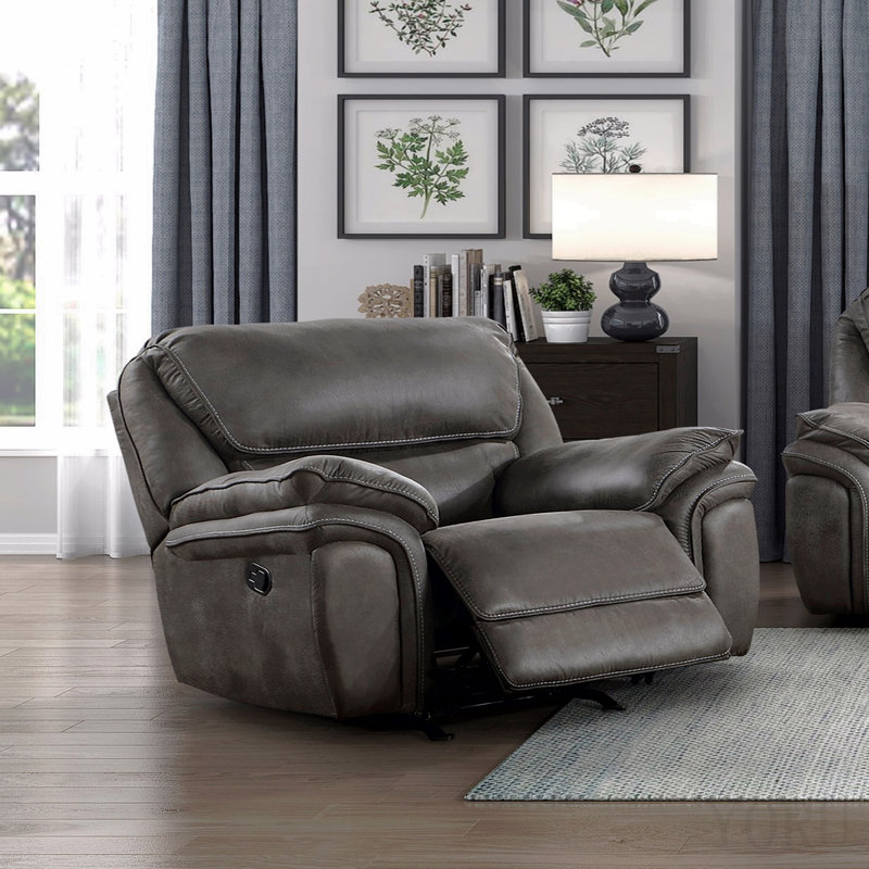 Chaise berçante inclinable moderne en peluche avec revêtement en microfibre gris, Gray