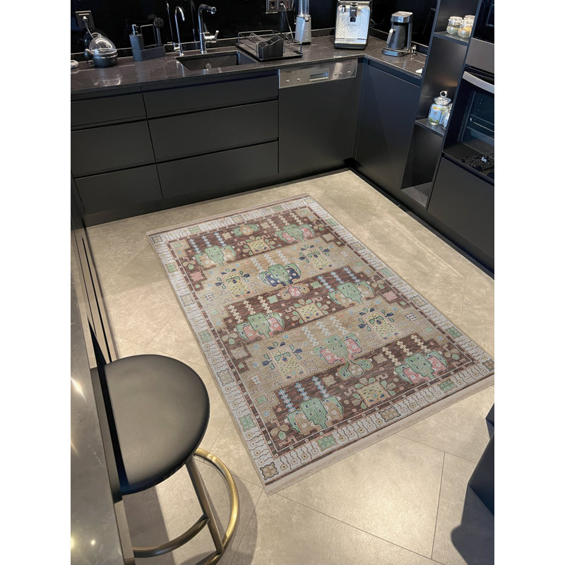 Tapis décoratif multicolore à motif frangé, Rectangle 5 pi 1,02 po x 7 pi 6,55 po
