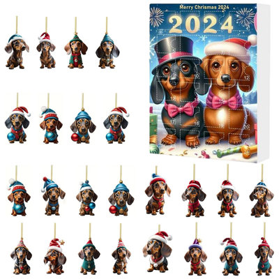 2024 Christmas Dog Advent Calendar, 24-Day Countdown Collectible Ornament Set for Holiday Wall Decor