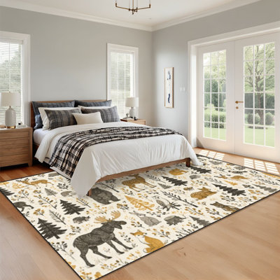 Tapis lavable 240 x 300 cm, motif animaux de la forêt, à poils courts, avec envers antidérapant en TPE, doux et confortable pour l'intérieur (salon, chambre, salle à manger, bureau).