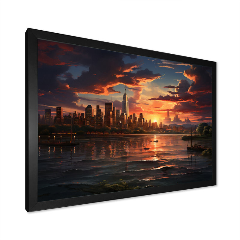 Rendez-vous au crépuscule au coucher du soleil, H 16 po x l 32 po x P 1 po, Cadre photo noir