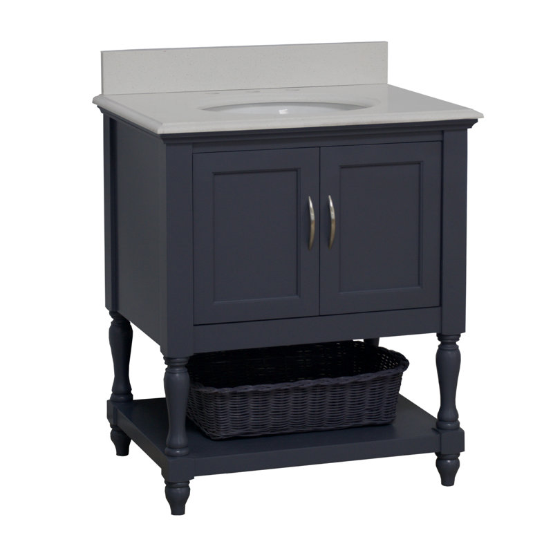 30'' Single Bathroom Vanity with Top, Charcoal Gray, Quartz