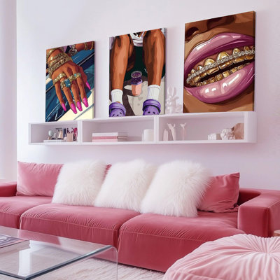 «Black Girl» encadrée, ensemble de 3 peintures murales tendance Hip Hop Black Woman, photos de mode afro-américaines