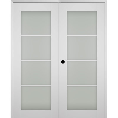 Porte intérieure pré-suspendue à deux panneaux Smart Pro 4 Lite en bois manufacturé et en verre givré