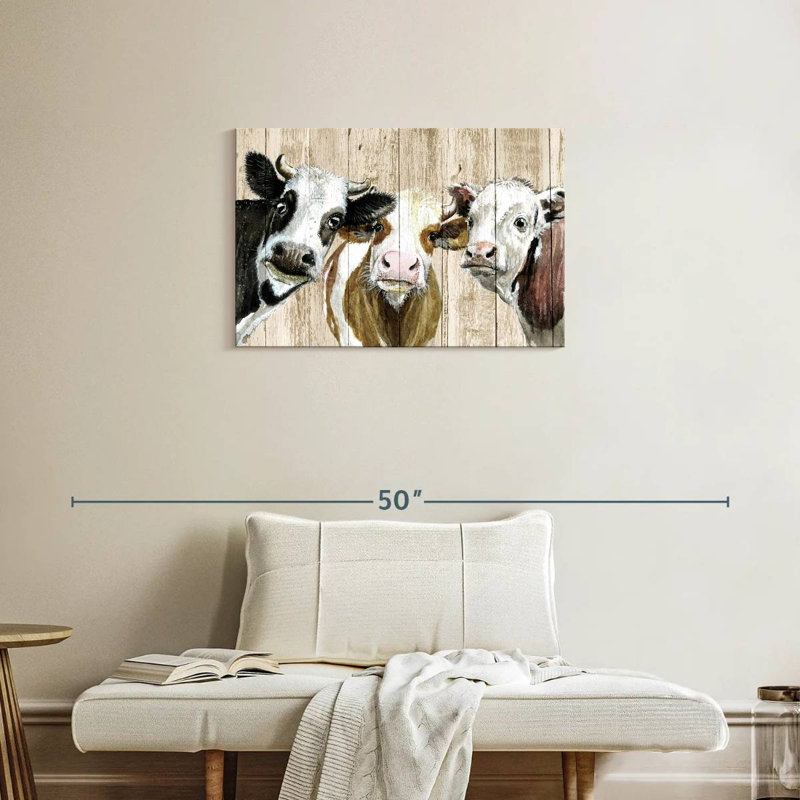 Brampt Curious Cows On Wood, 20" H x 30" W