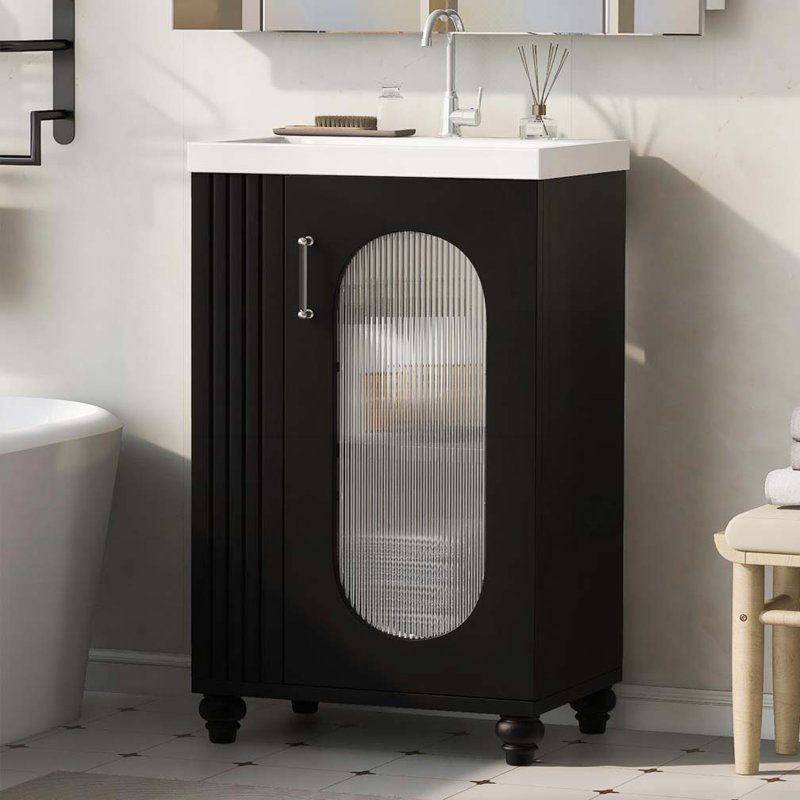 Meuble-lavabo de 20 po avec lavabo, meuble-lavabo, Noir