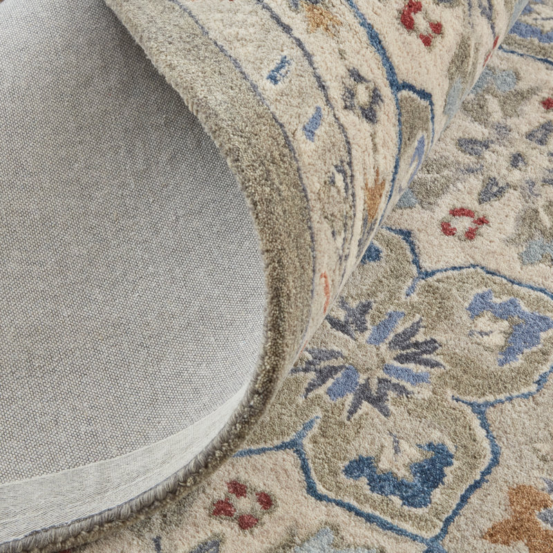 Atlandida Oriental Handmade Tufted Cotton/Wool Fog Gray/Blue/Red Area Rug, Rectangle 8' x 10'