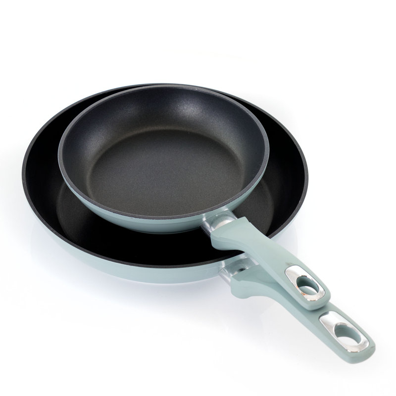 Dusty Blue Aluminum Non-Stick Frying Pan Set, 8 and 11 Inch