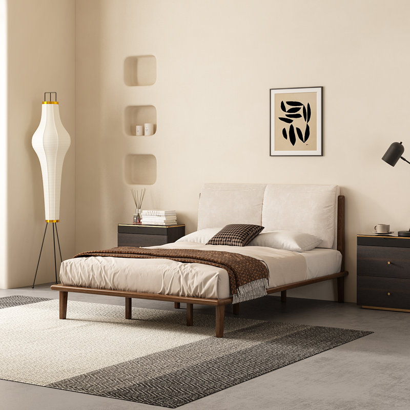 High-quality solid wood upholstered bed with ash wood frame, easy assembly, King
