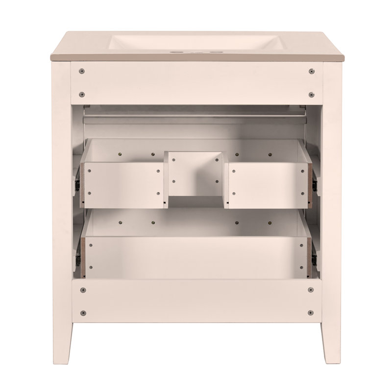 Ensemble de meuble-lavabo simple 30 po avec lavabo en céramique 30 po et 3 tiroirs, Blanc