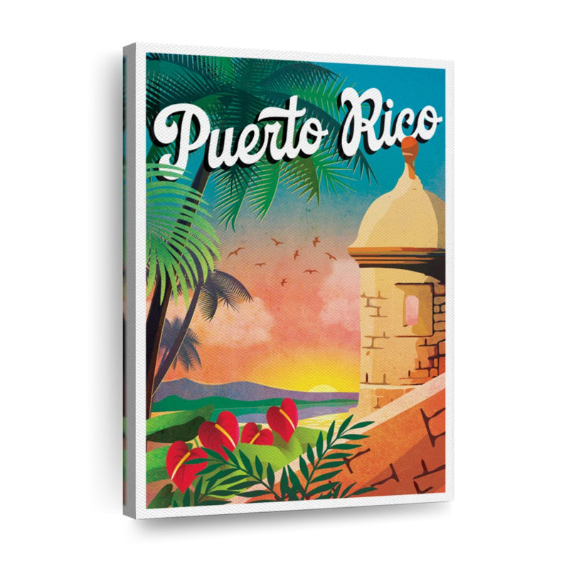 Affiche rétro sur toile Porto Rico, H 48 po x l 32 po x P 1,25 po