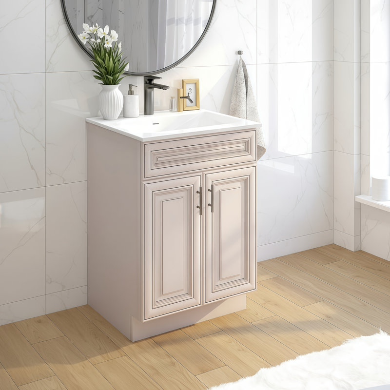 The Antique White Bathroom Vanity Base Is Self-Assembly Compatible And Exudes Elegance.