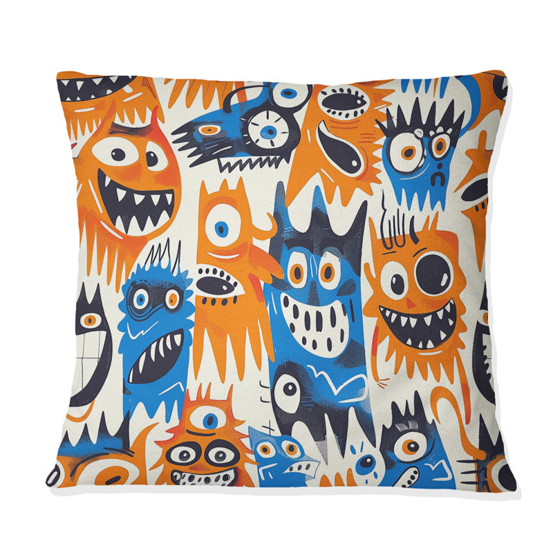 Coussin Childrens, H 16 po x l 16 po, Orange / bleu