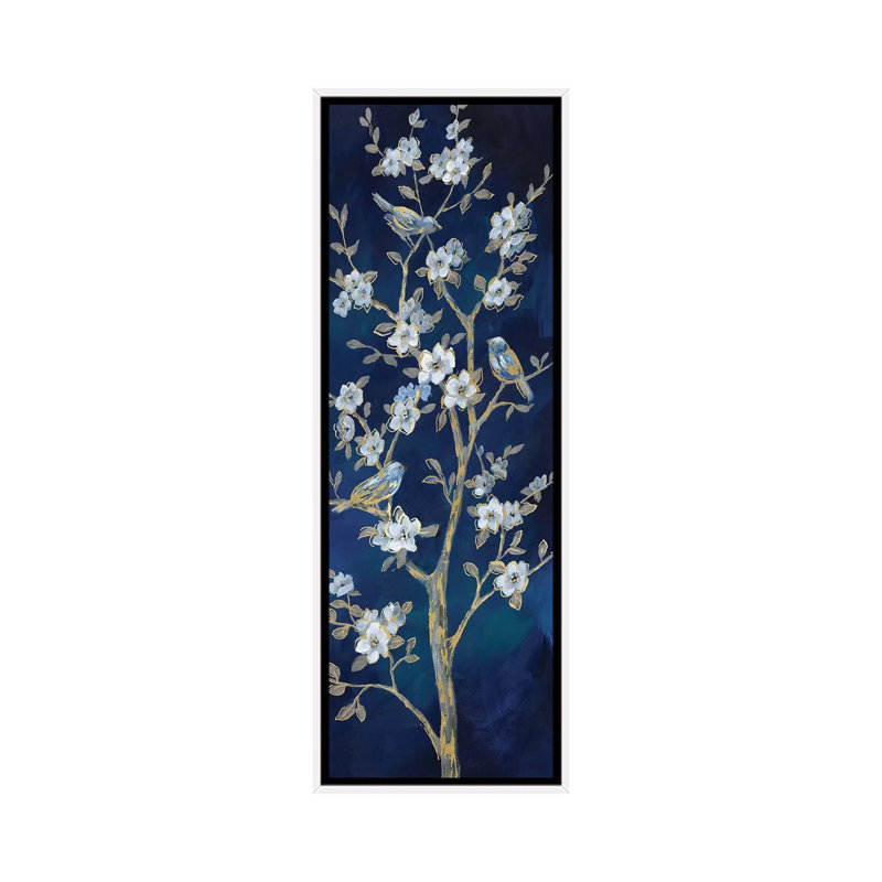 Indigo Spring II par Nan - impression panoramique, H 60 po x l 20 po x P 1,5 po, Cadre blanc