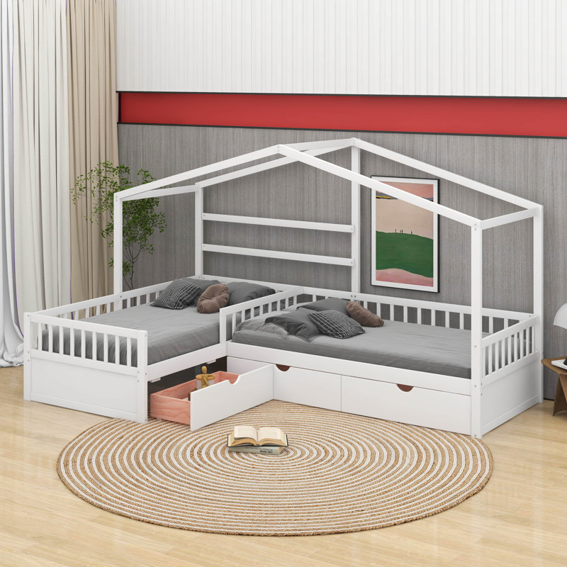 Lit plateforme simple avec tiroirs de rangement, Blanc