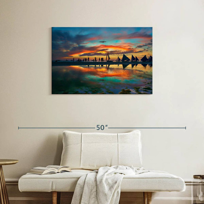 Coucher de soleil sur la plage Gillard Boracay, H 24 po x l 36 po