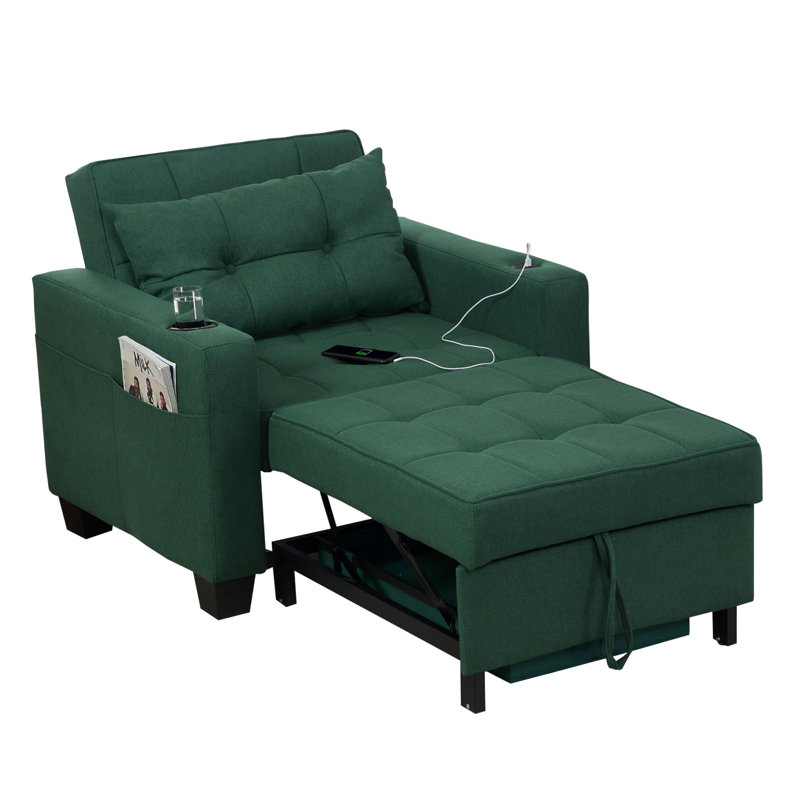Marcio Upholstered Convertible Backrest Single Sofa Bed Accent Chair, Green
