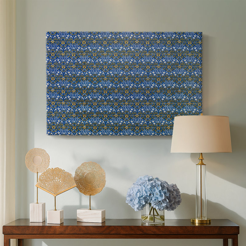 Motif floral répétitif (bleu et or) -William Morris-toile tendue avec châssis-c. 1880, 40 x 60