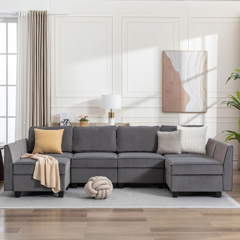 Canapé modulaire 6 pièces Maradiaga, Velours gris foncé