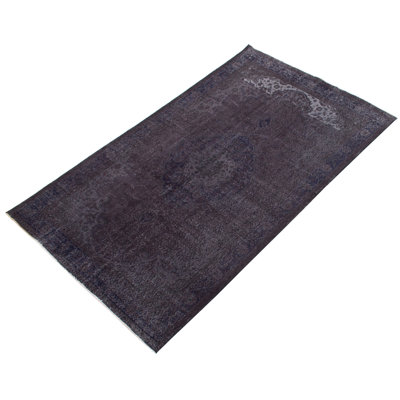 Tapis unique en laine noué à la main de style années 2000 de 5 pi 3 po x 9 pi 3 po gris foncé Okafor