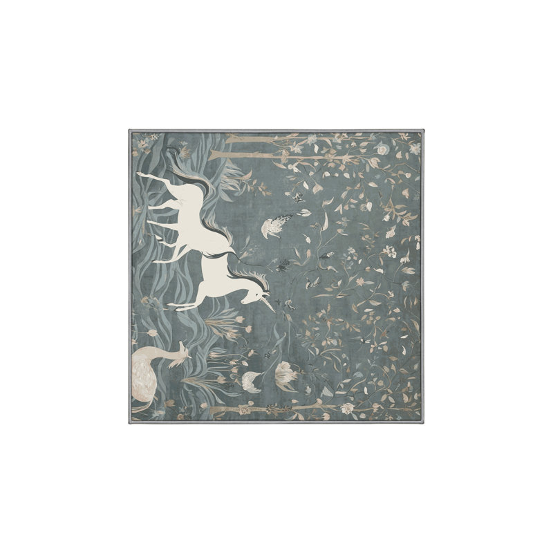 Machine Washable Gray Area Rug, Square 3'