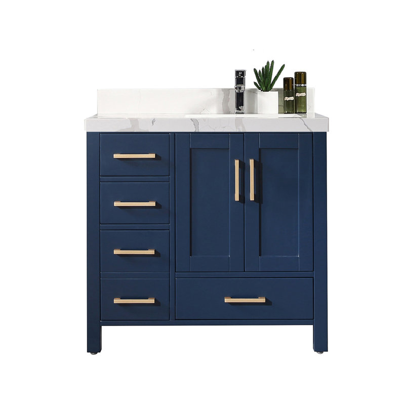 Ensemble de meuble-lavabo simple 36 po Uckfield, Calacatta, Bleu marine