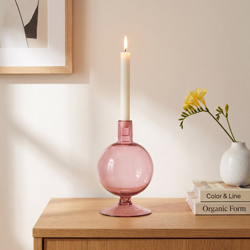 Geri 9.84'' H Glass Tabletop Candlestick, Pink
