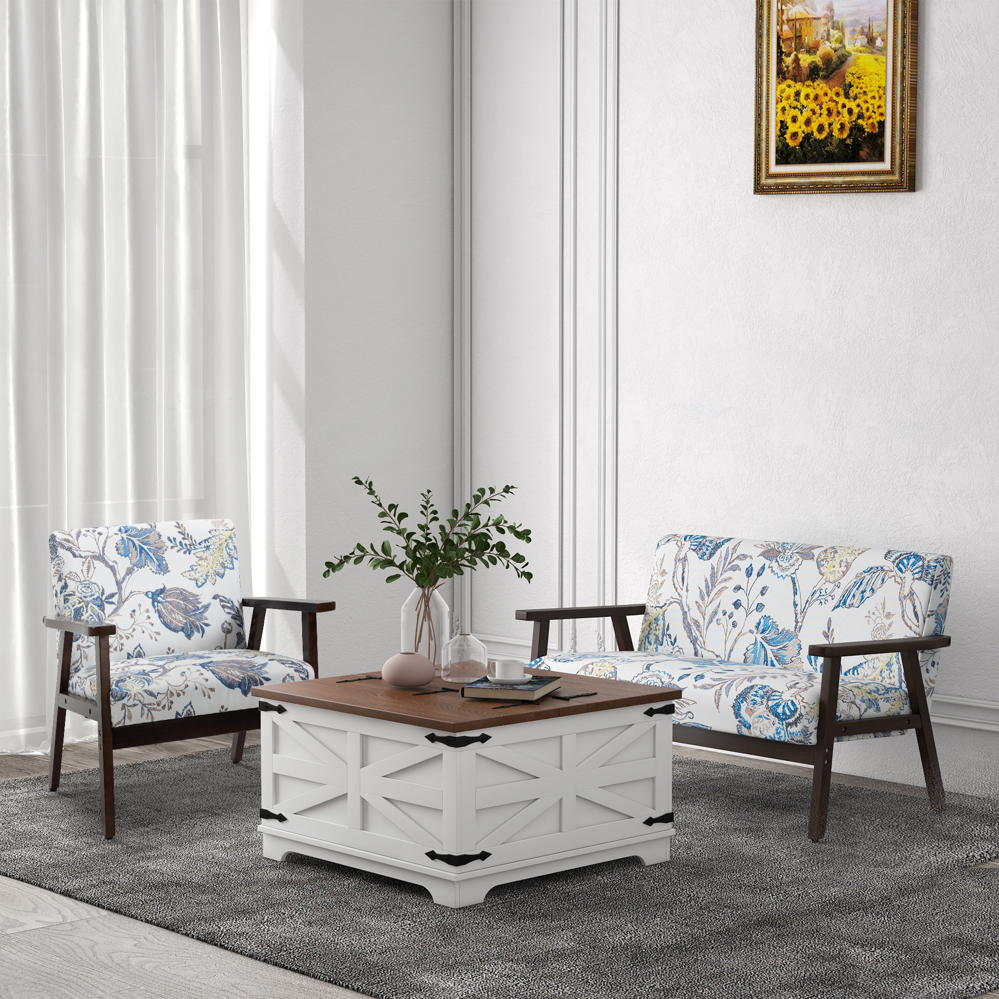 August Grove Coffee Table with Flip Top Hidden Storage, Square Centre