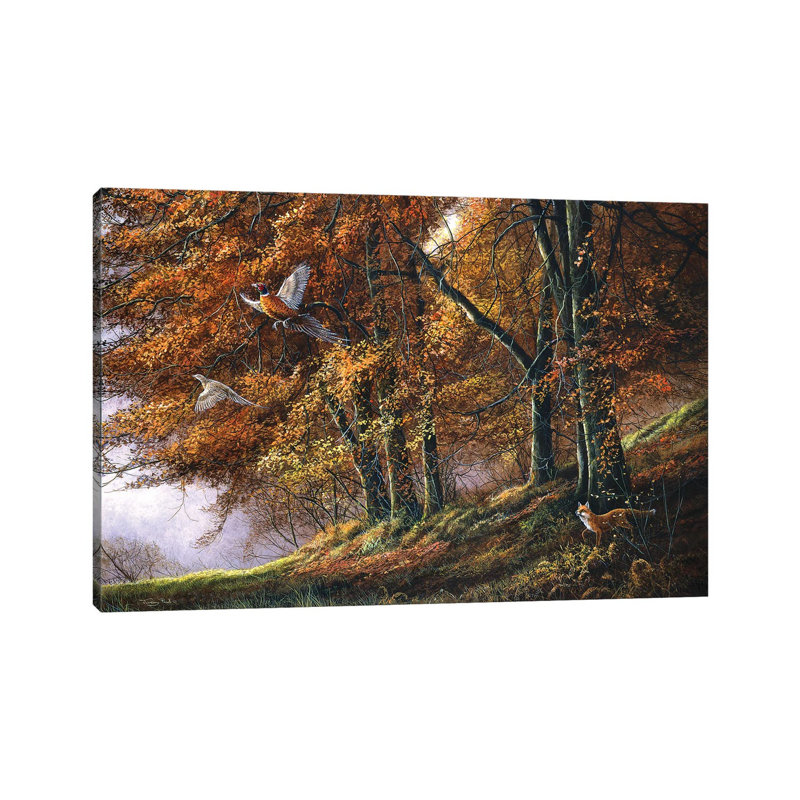 Autumn - Fox And Pheasants by Jeremy Paul - Painting on Canvas, Wrapped Canvas, 30.48cm H x 45.72cm W x 1.91cm D