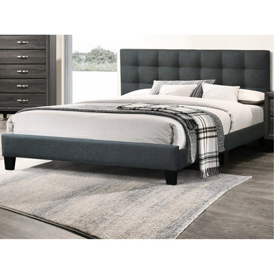 Bedroom Furniture: Queen Size Bed With Charcoal Headboard And Particle Board Color Robust Base